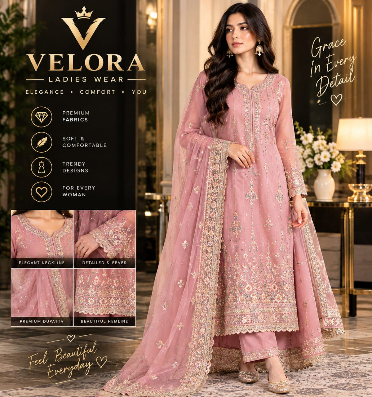 VELORA Women Elegant Casual Dress Premium Fashion Collection